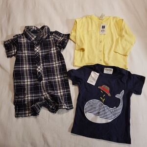Boys 12-18 month bundle Gap bundle, romper, tshirt and snap up shirt
